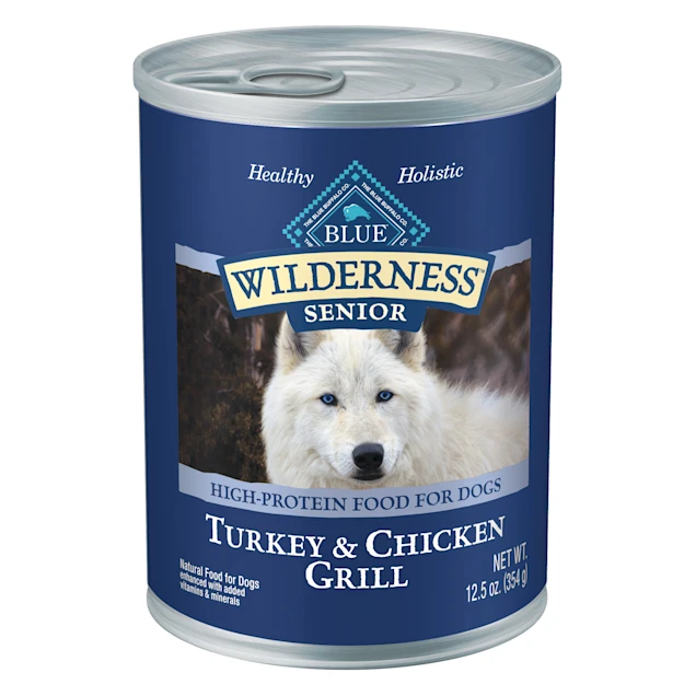 Blue Buffalo Blue Wilderness Senior Turkey & Chicken Grill Wet Dog Food. 12.5 oz.. Case of 12
