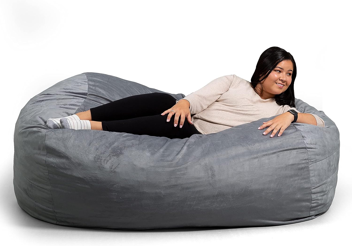 Big Joe Fuf XL Foam Filled Bean Bag Chair with Removable Cover. Gray Plush. Soft Polyester. 5 feet Giant