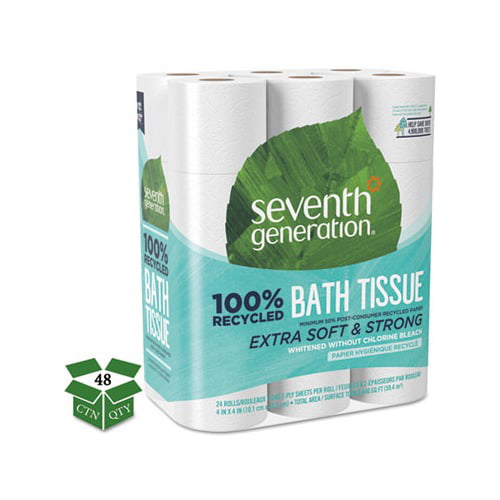Seventh Generation 100% Recycled Bathroom Tissue Septic Safe. 2-Ply. White. 240 Sheets/Roll. 24/Pack. 2 Packs/Carton