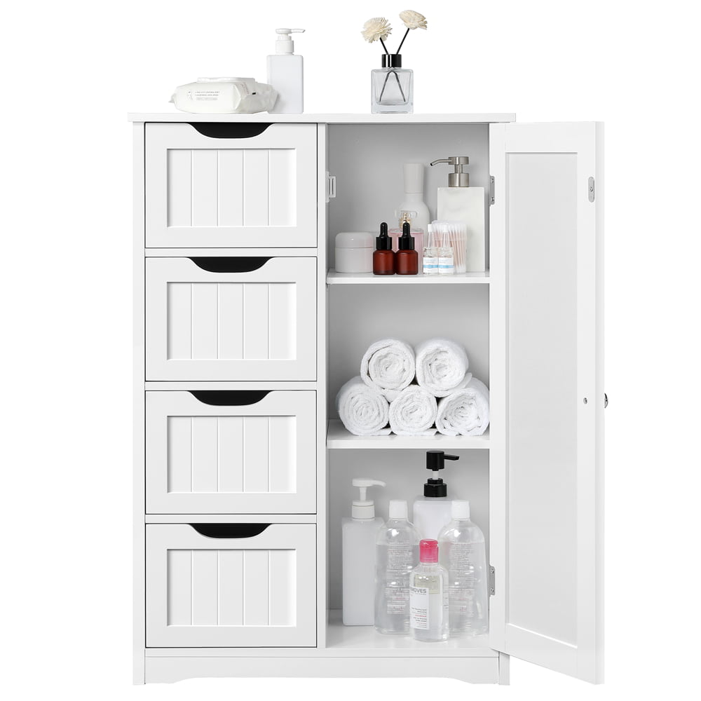 Wooden Bathroom Floor Cabinet Freestanding Storage Organizer White