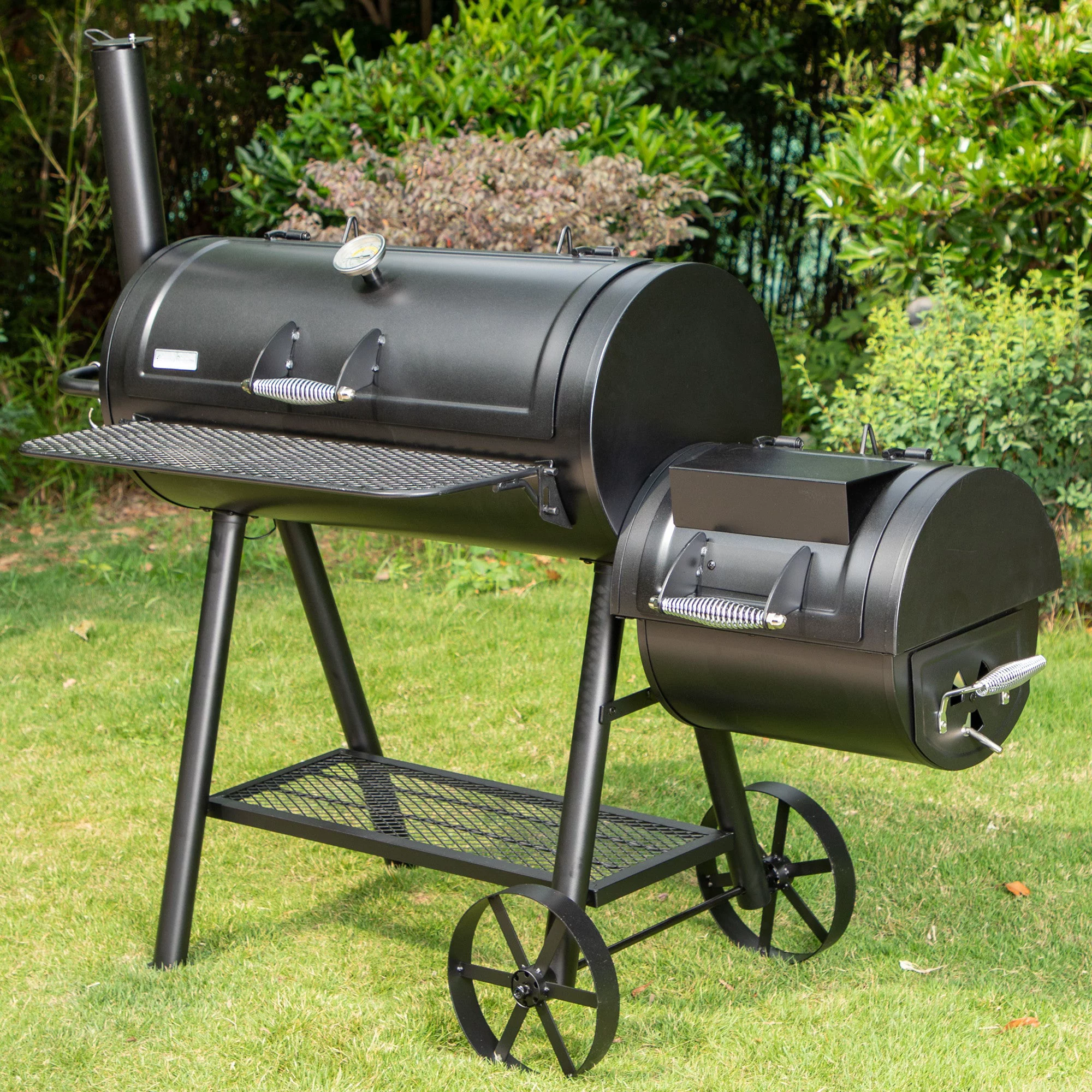 Sophia & William 941 sq.in. Overlarge BBQ Charcoal Grill with Offset Smoker. Black
