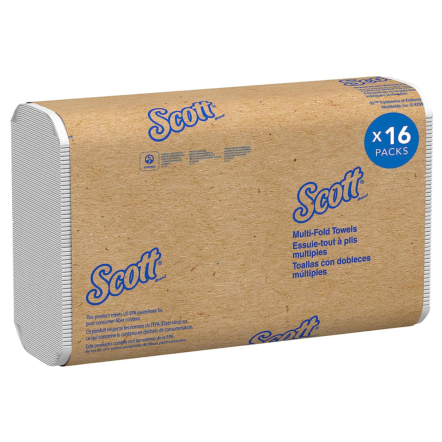 Scott® Multifold Paper Towels (01804). with Absorbency Pockets™. 9.2″ x 9.4″ sheets. White. (250 Sheets/Pack. 16 Packs/Case. 4.000 Sheets/Case)