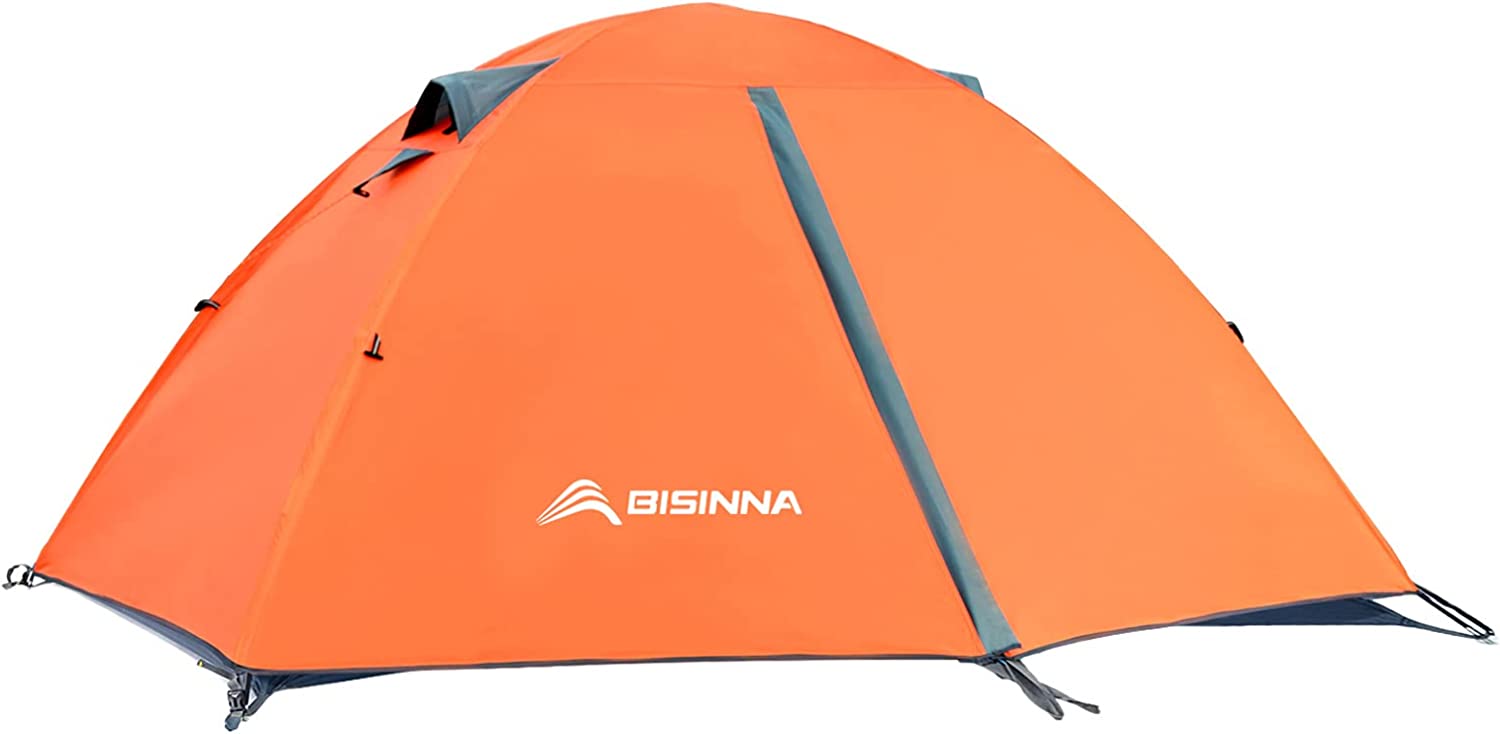 BISINNA 2 Person Camping Tent Lightweight Backpacking Tent Waterproof Windproof Two Doors Easy Setup Double Layer Outdoor Tents for Family Camping Hunting Hiking Mountaineering Travel. Orange