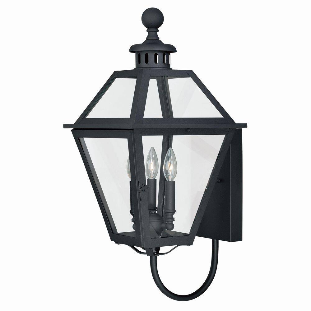 VAXCEL  Nottingham 3 Light Black Empire Outdoor Wall Lantern Clear Glass