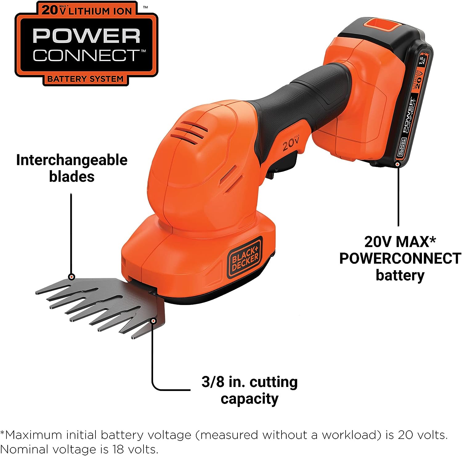 BLACK+DECKER 20V MAX* POWERCONNECT 3/8 in. Cordless Shear Shrubber Kit (BCSS820C1)