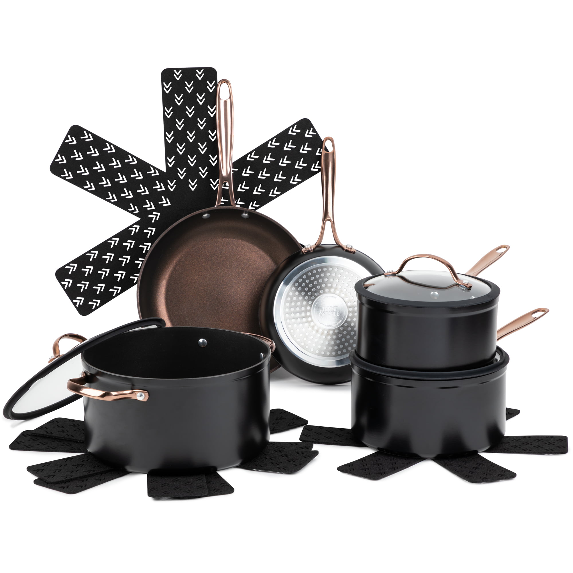 Thyme & Table Non-Stick Pots and Pans 12-Piece Cookware Set. Rose Gold
