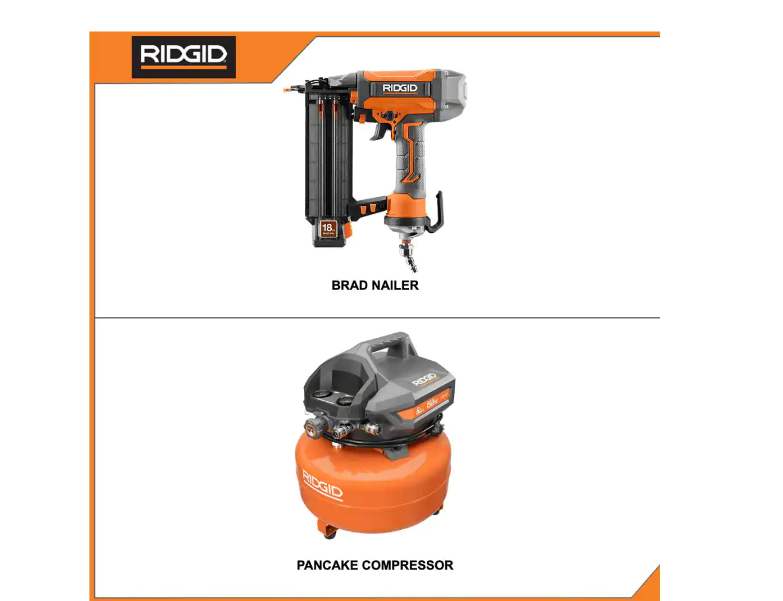 RIDGID R69601FKN 6 Gal. Electric Pancake Air Compressor and Pneumatic 18-Gauge 2-1/8 in. Brad Nailer
