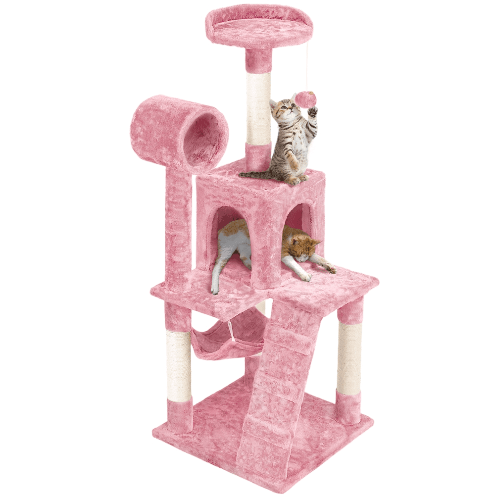 Easyfashion 51″ Multilevel Cat Tree with Condo. Pink