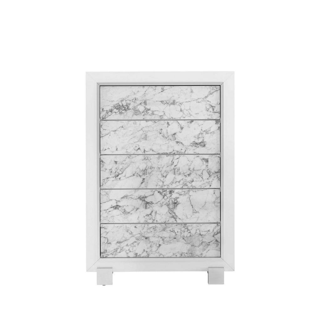 HomeRoots  Amelia White 5-Drawer Chest of-Drawers ( 16.5 in. W x 47.75 in. H)