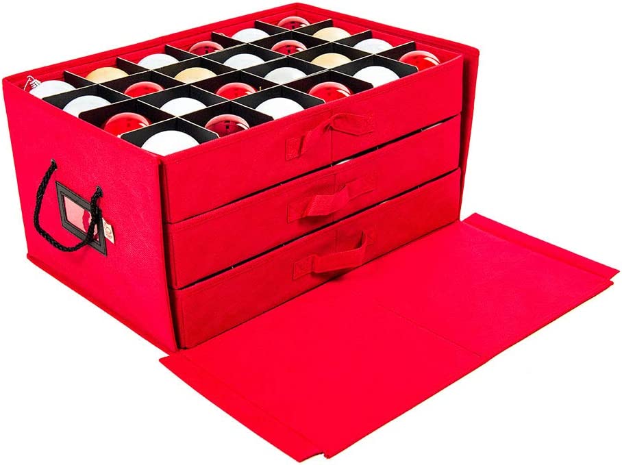 Santa-s Bag Red 3-Drawer Ornament Storage Box