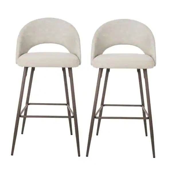 Glitzhome Pale Grey Fabic/Leatherette Bar Stool with Tapered Metal Legs (Set of 2)