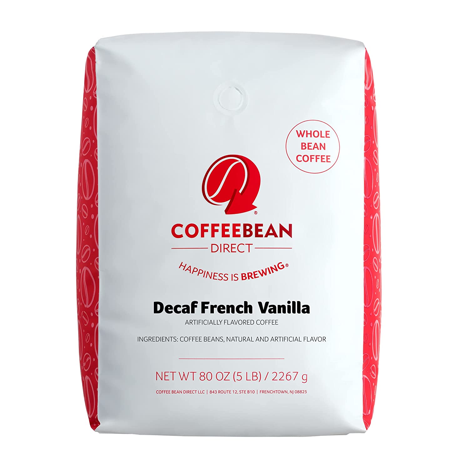 Coffee Bean Direct Decaf French Vanilla Flavored. Whole Bean Coffee. 5-Pound Bag