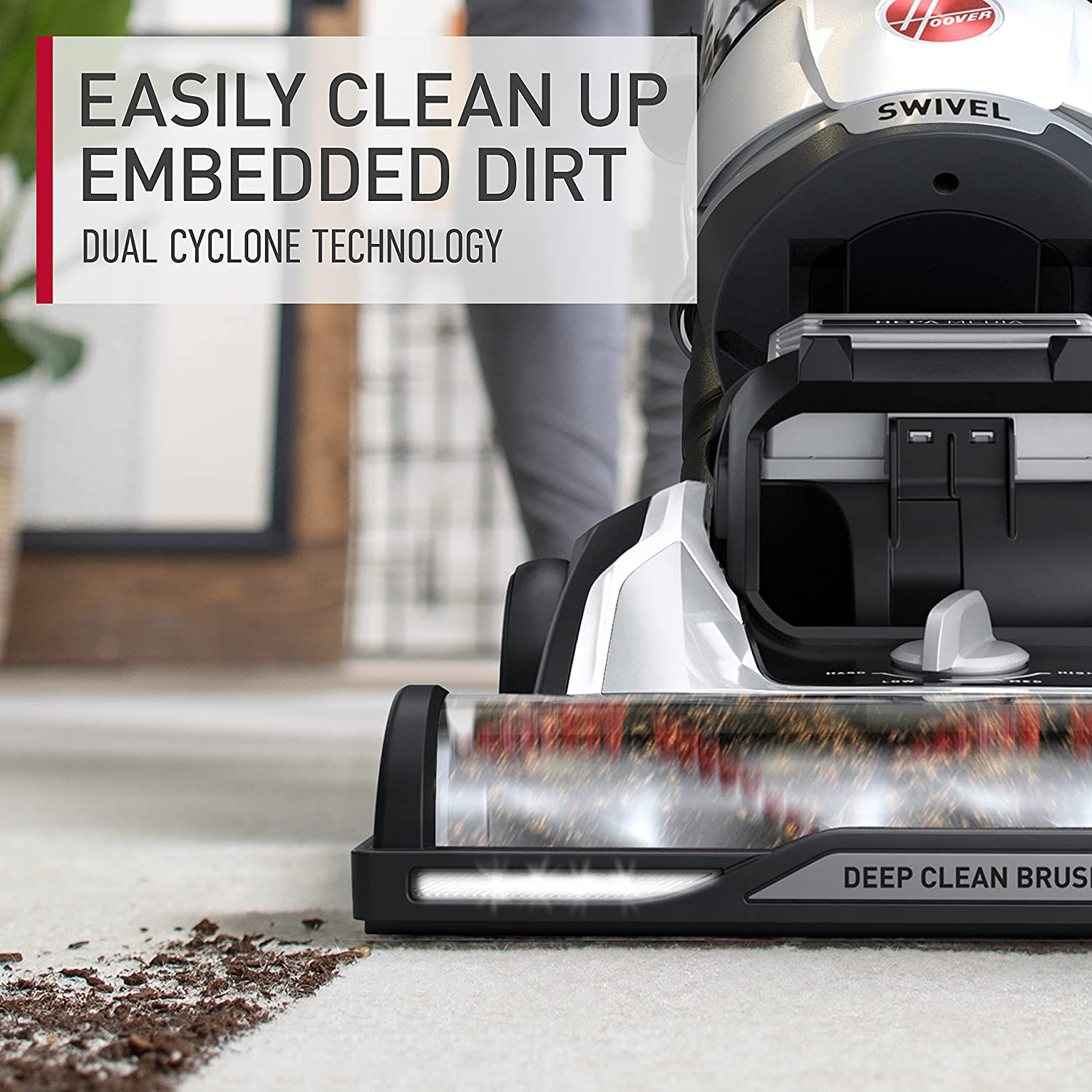 Hoover MAXLife Elite Swivel Vacuum Cleaner with HEPA Media Filtration. Bagless Multi-Surface Upright for Carpet and Hard Floors. UH75150. White