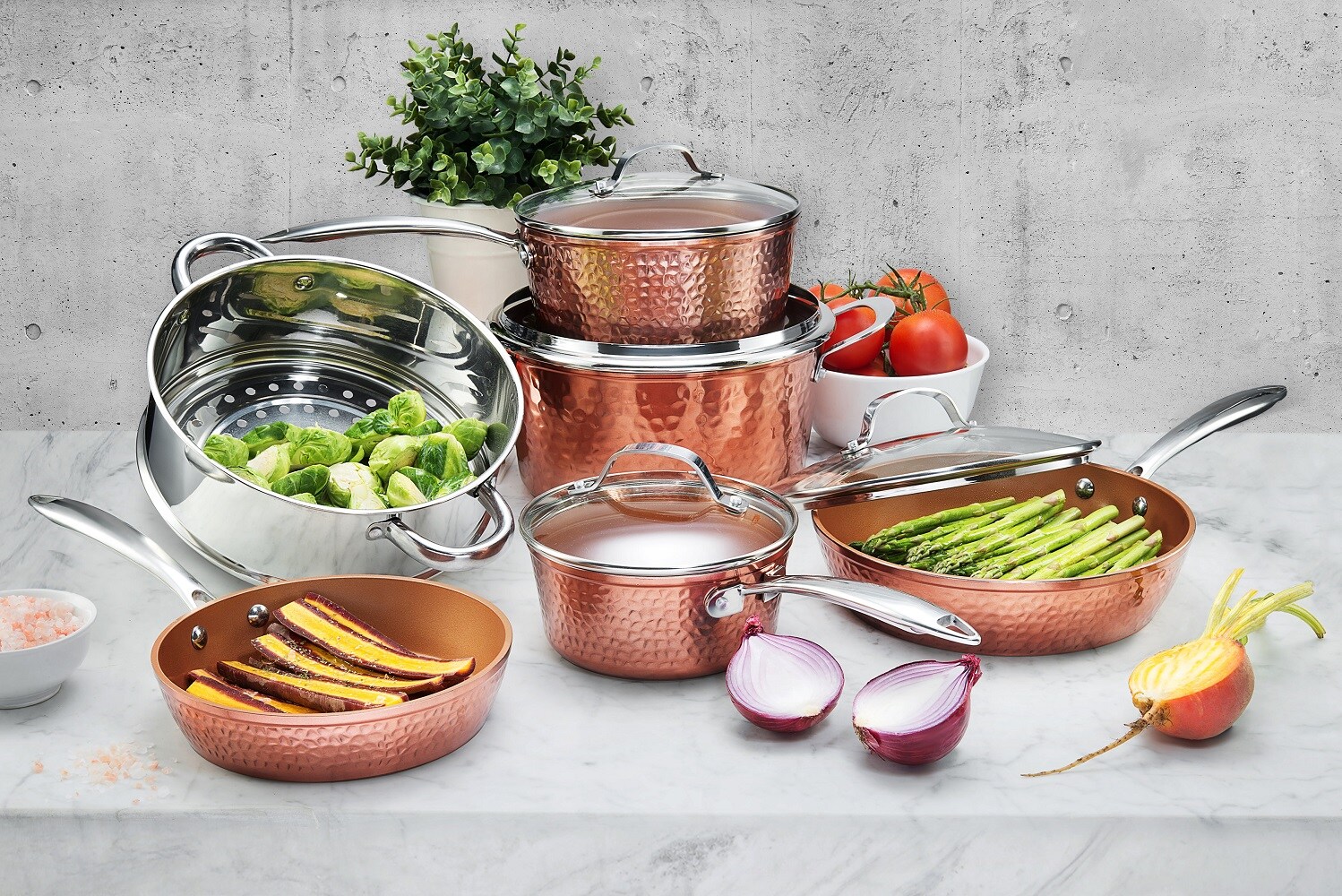 Gotham Steel 2691 10-Piece Gotham Steel hammered 13.78-in Aluminum Cookware Set Lid(s) Included