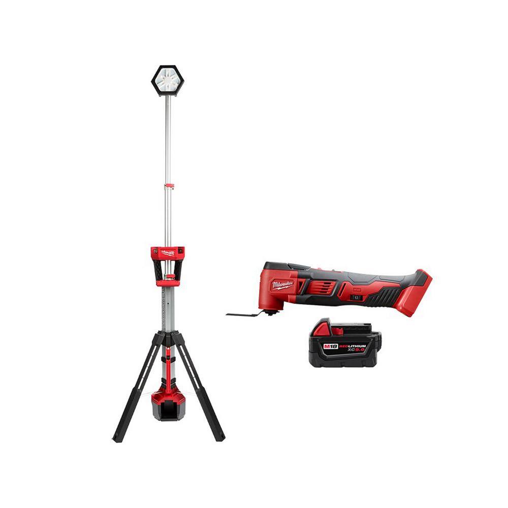 Milwaukee 2626-20-2131-20-48-11-1850 M18 18V Lithium-Ion Cordless Oscillating Multi-Tool with LED Tower Light and 5.0 Ah Battery