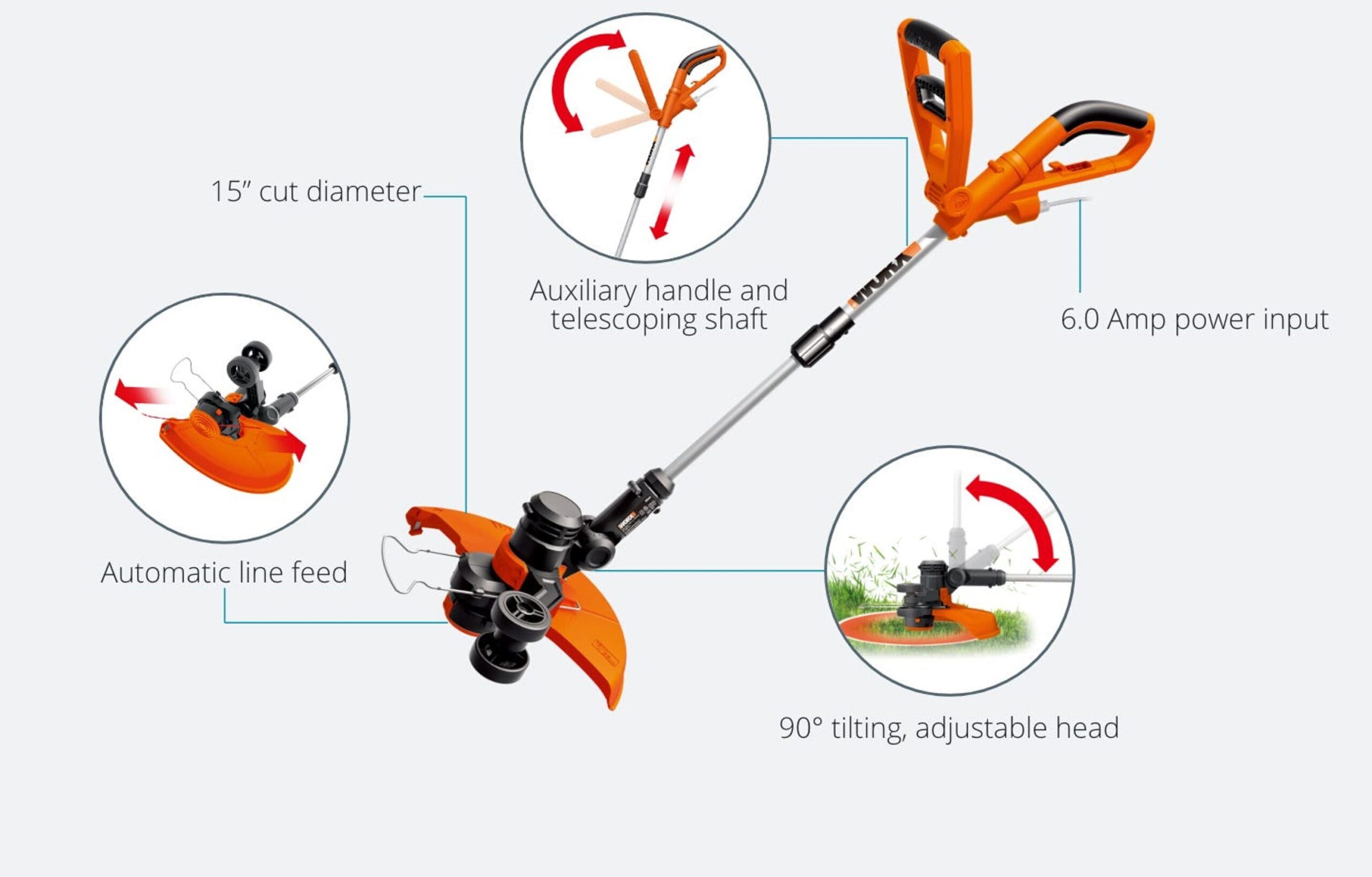 WORX 15-in Telescopic Corded Electric String Trimmer with Edger Conversion Capable