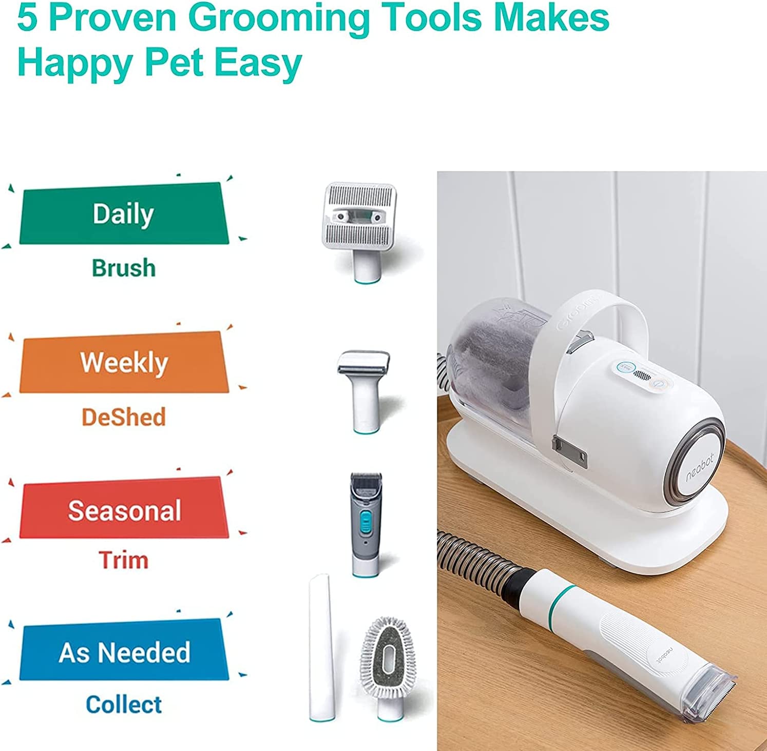 neabot P1 Pro Pet Grooming Kit & Vacuum Suction 99% Pet Hair. Professional Grooming Clippers with 5 Proven Grooming Tools for Dogs Cats and Other Animals