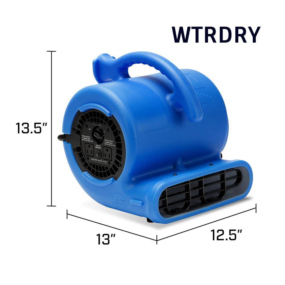 B-Air BA-VP-25-BL 1/4 HP Air Mover Blower Fan for Water Damage Restoration Carpet Dryer Floor Home and Plumbing Use in Blue