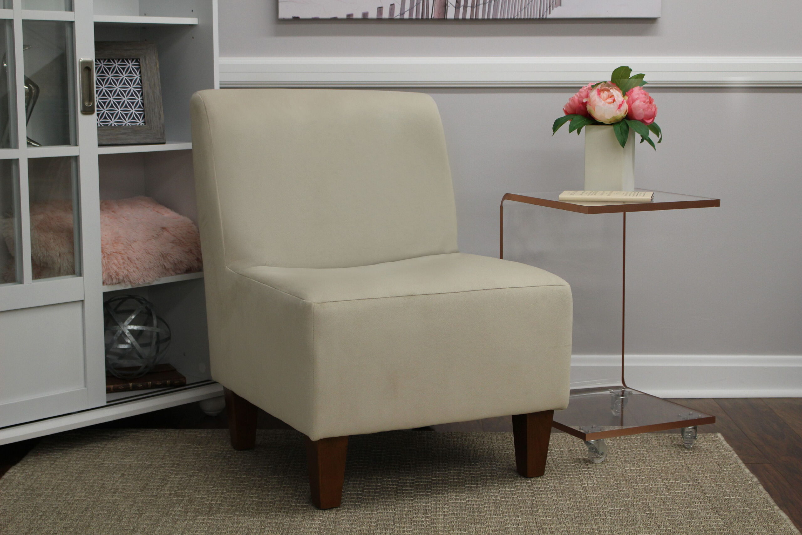 Mainstays Amanda Armless Accent Chair. Buckwheat Beige