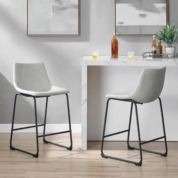 Walker Edison Wasatch 24 in. Frame Counter Height Bar Stool. Leather Seat (Set of 2)