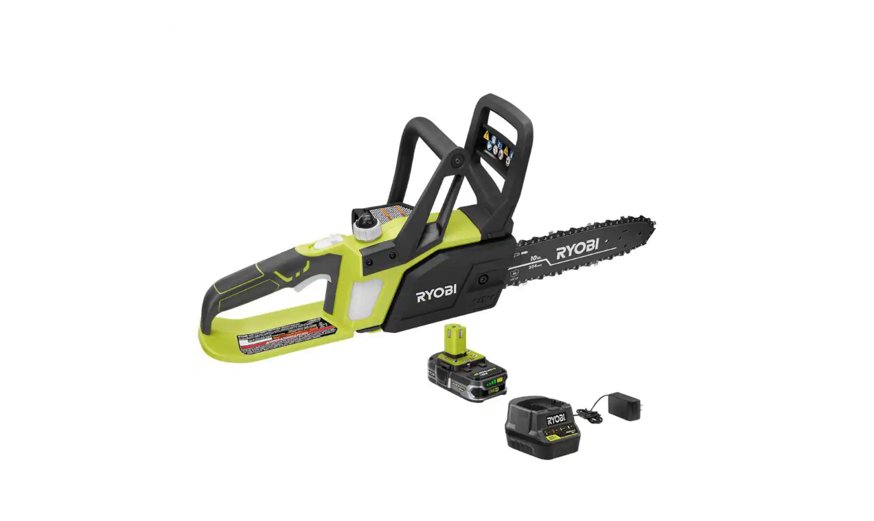 RYOBI P547 ONE+ 18V 10 in. Cordless Battery Chainsaw with 1.5 Ah Battery and Charger