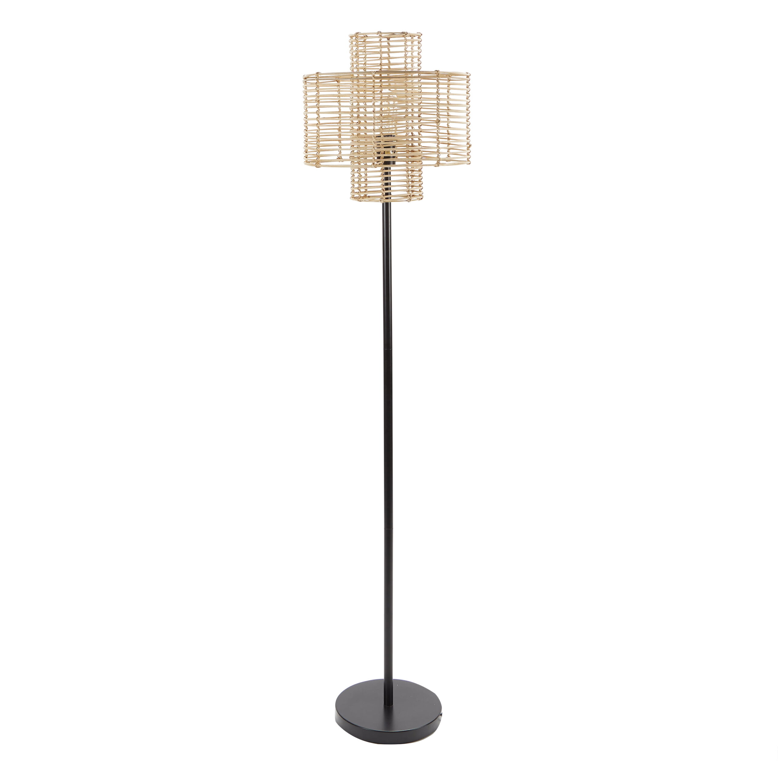 Silverwood Cyndi 64″ Metal Floor Lamp with Woven Rattan Shade. Black