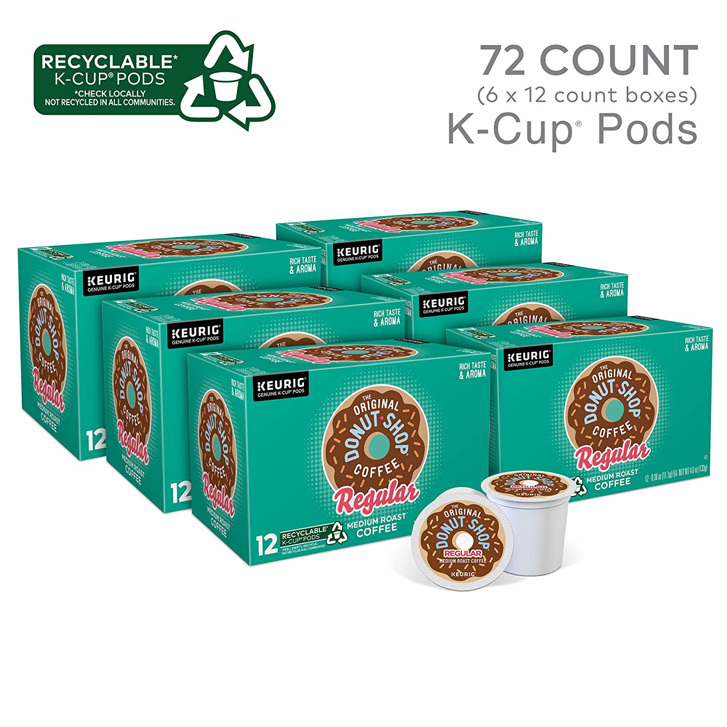 The Original Donut Shop Keurig Single-Serve K-Cup Pods. Regular Medium Roast Coffee. 72 Count