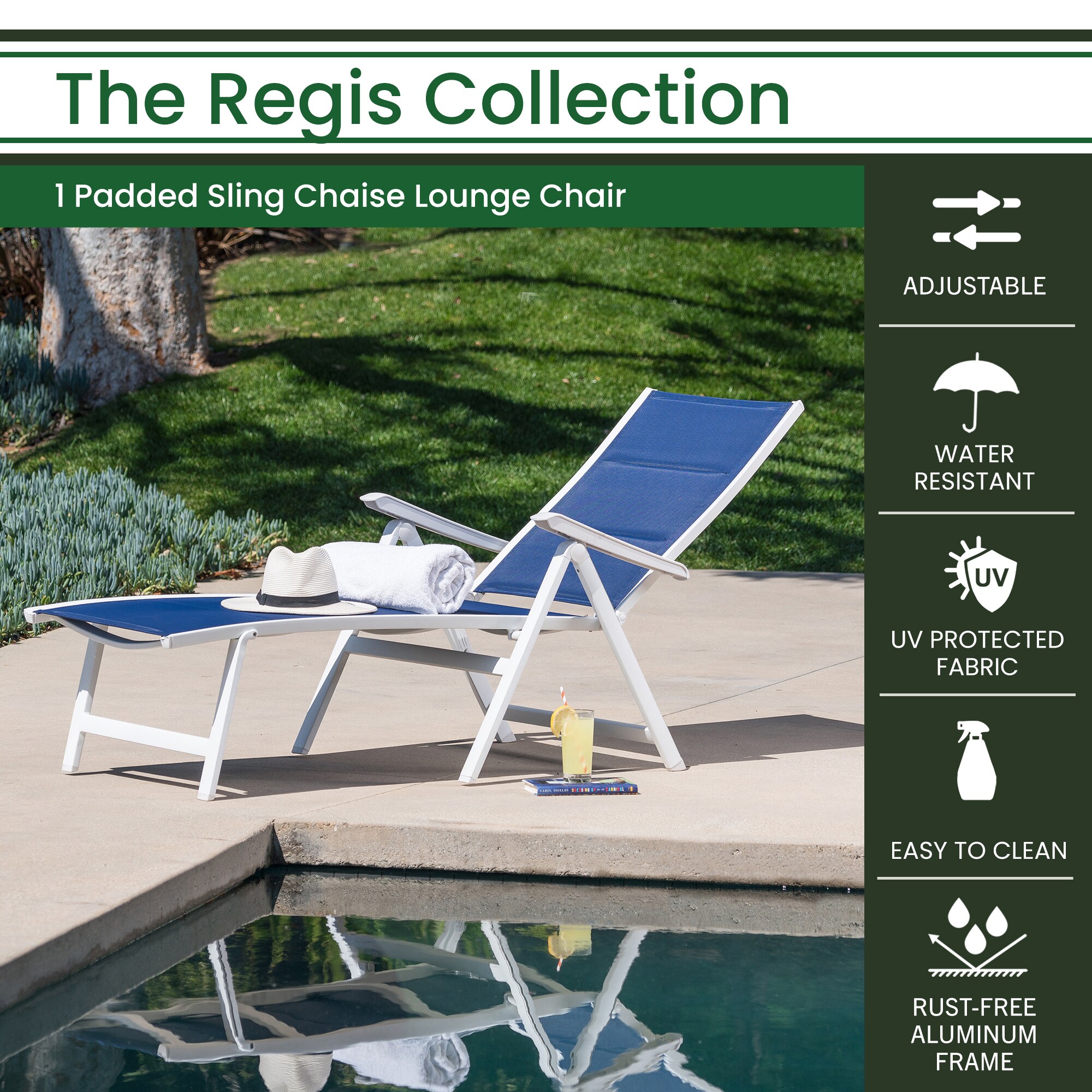 Hanover Regis White Metal Frame Stationary Chaise Lounge Chair(s) with Blue Sling Seat