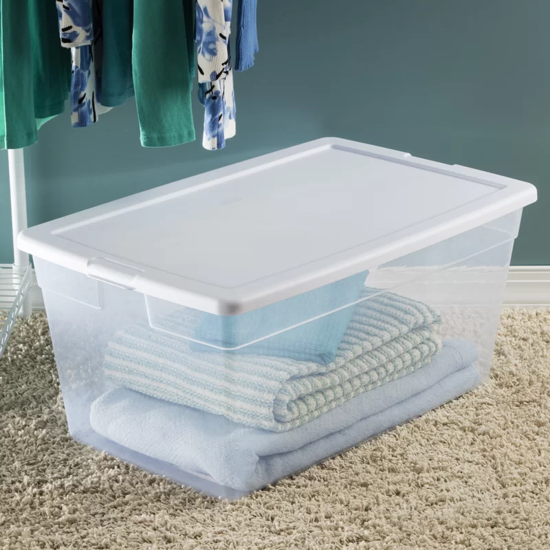 Sterilite 16668004 90 Quart/85 Liter Storage Box. Clear with a White Lid. 4-Pack
