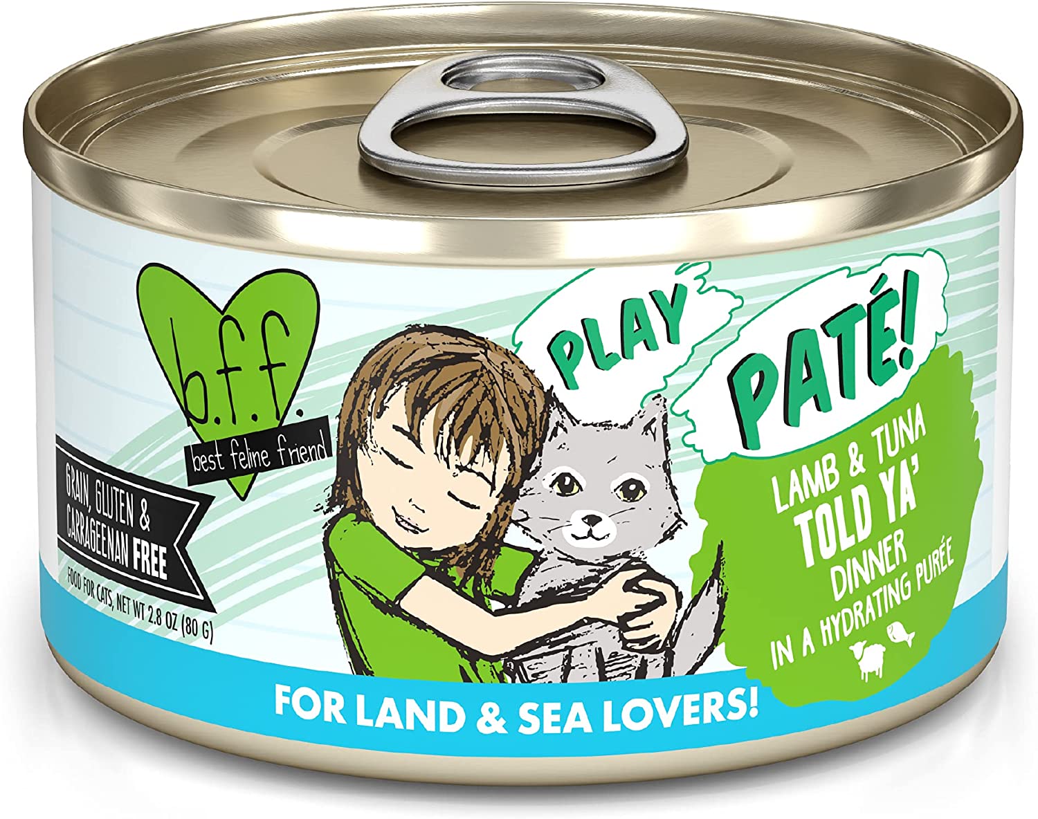 Weruva Wet Cat Food B.F.F. Play - Best Feline Friend Paté Lovers. Aw Yeah!. Lamb & Tuna Told Ya- with Lamb & Tuna. 2.8oz Can (Pack of 12)