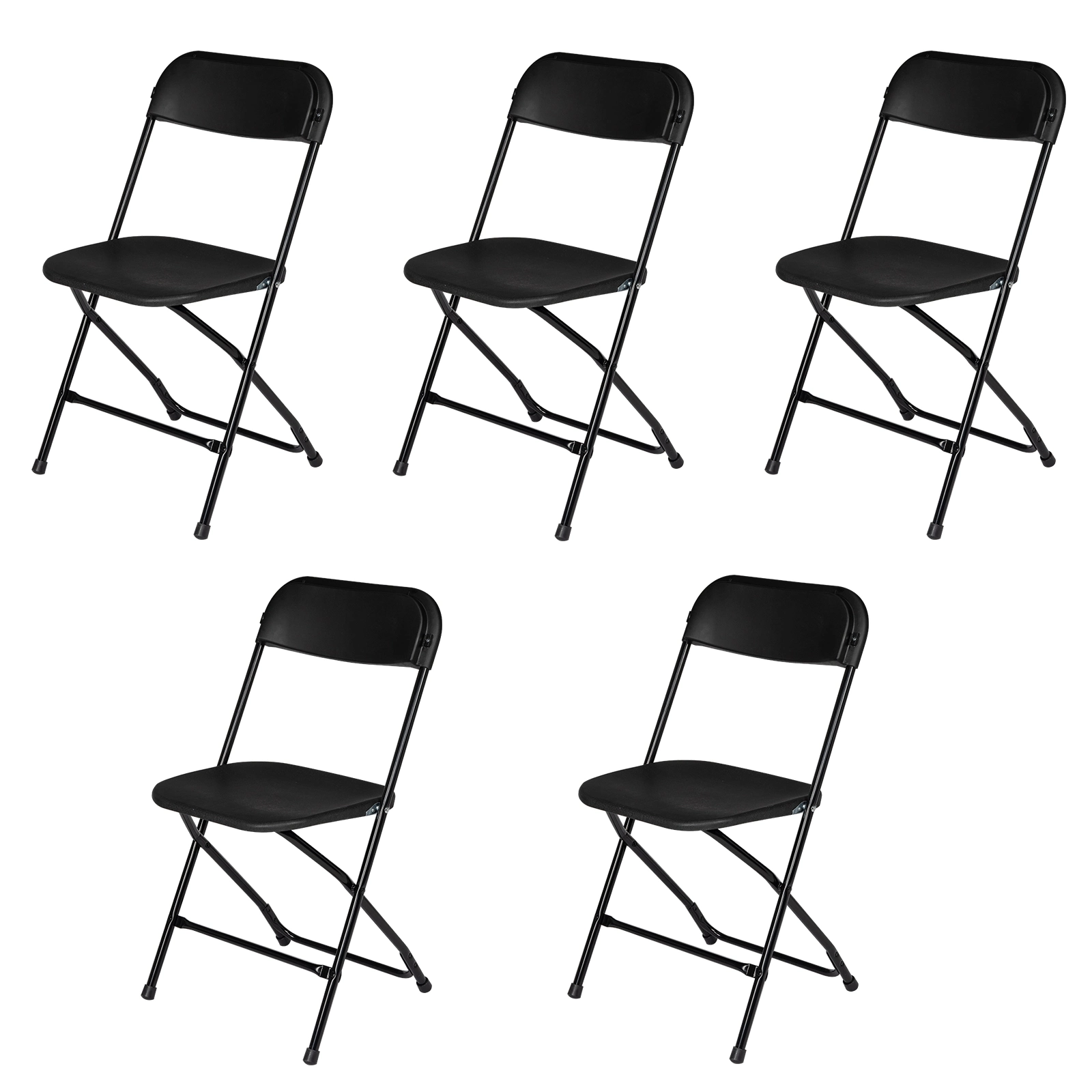 DISCOUNTTODAY 5 Pack Black Plastic Folding Chair. Indoor Outdoor Portable Stackable Commercial Seat with Steel Frame 350lb. Capacity for Events Office Wedding Party Picnic Kitchen Dining (Black) 17.5 x 31.5 x 17.5