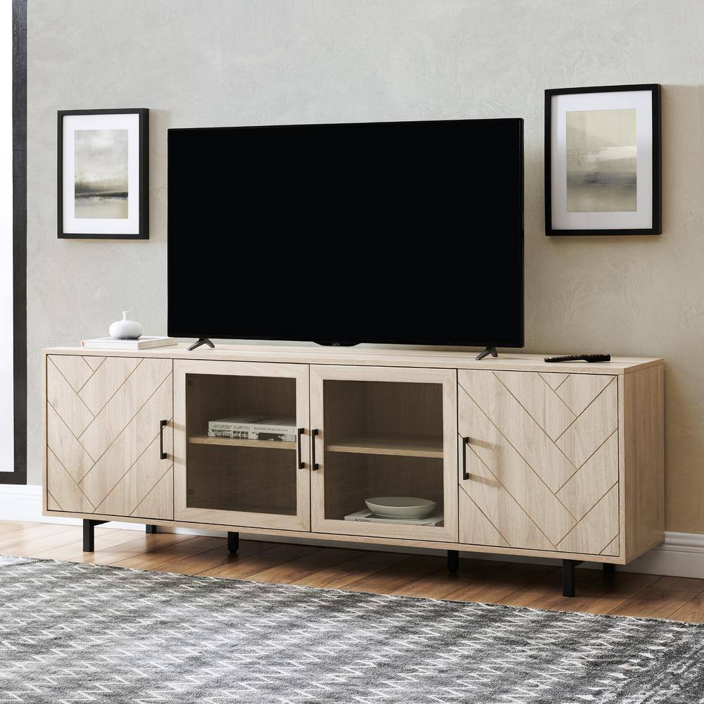 Welwick Designs  70 in. Birch Wood and Glass Modern Herringbone TV Stand with 4-Drawers (Max tv size 80 in.)