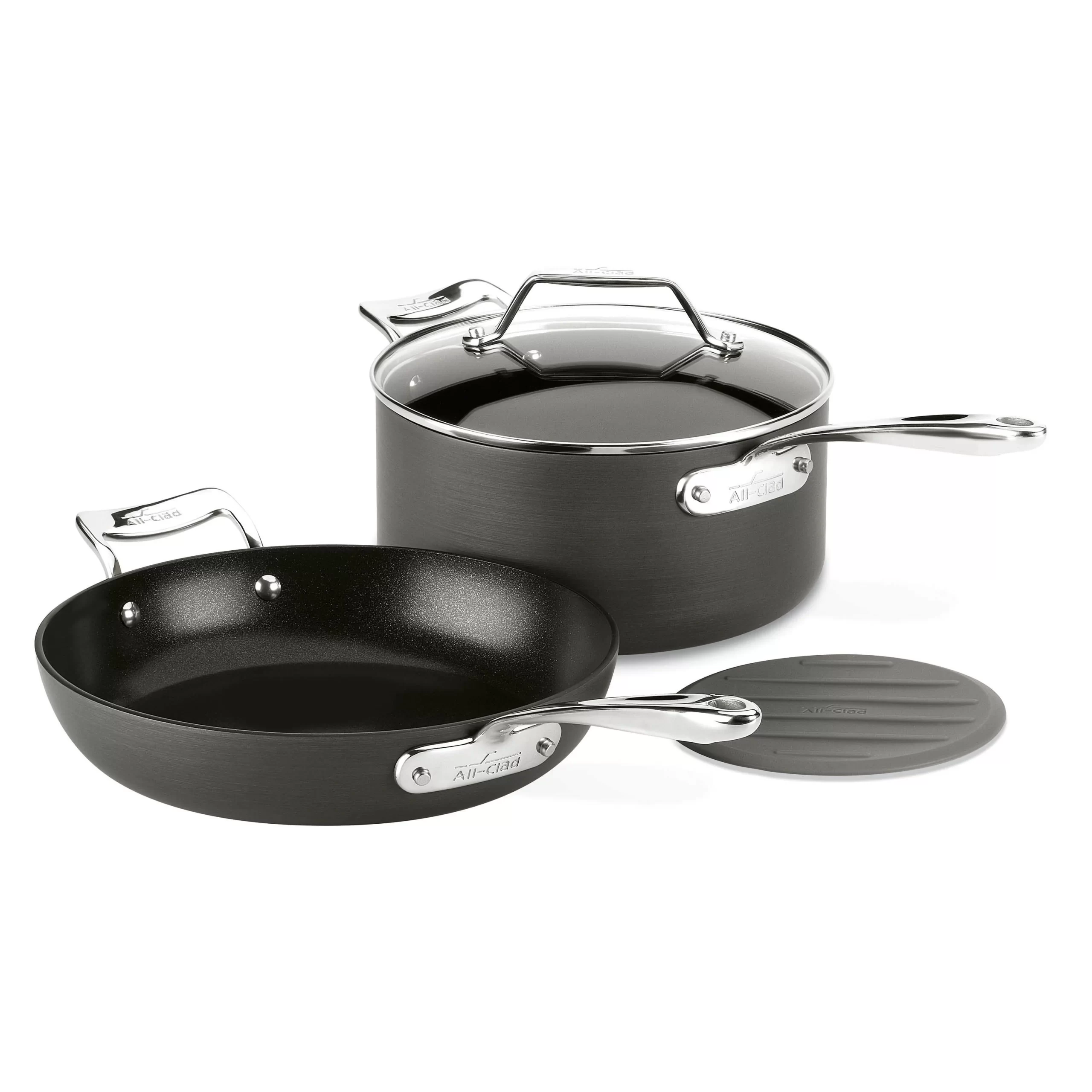 All-Clad Essentials Nonstick Hard Anodized Fry & Sauce Pan. 10.5 inch and 4 quart. Black