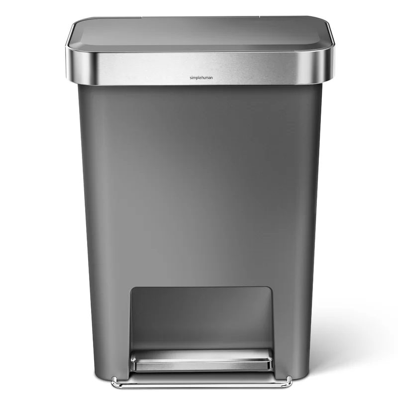 simplehuman 45 Liter / 12 Gallon Rectangular Kitchen Step Trash Can with Soft-Close Lid. Grey Plastic