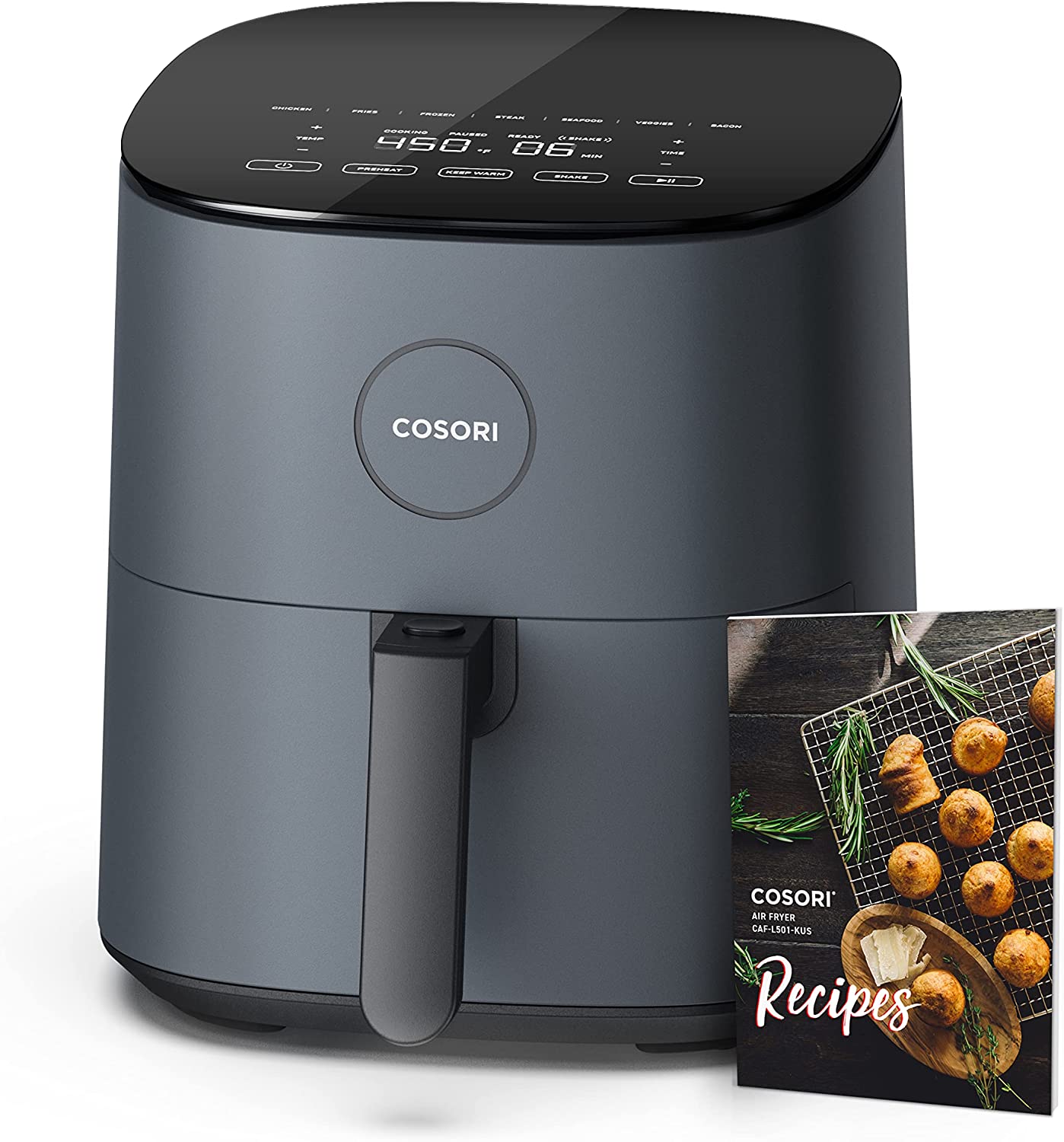 COSORI Air Fryer. 5 QT. 9-in-1 Airfryer Compact Oilless Small Oven. Dishwasher-Safe. 450℉ freidora de aire. 30 Exclusive Recipes. Tempered Glass Display. Nonstick Basket. Quiet. Fit for 2-4 People
