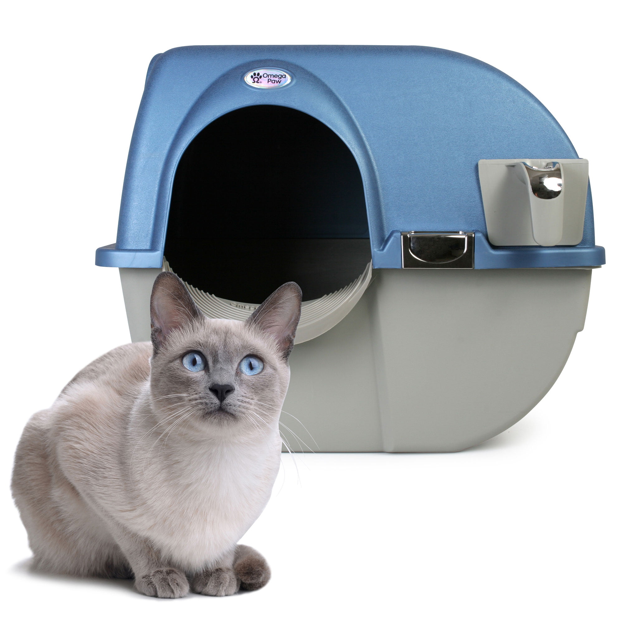 Omega Paw Roll ‘N Clean Self Cleaning Litter Box. Regular. Pearl Blue