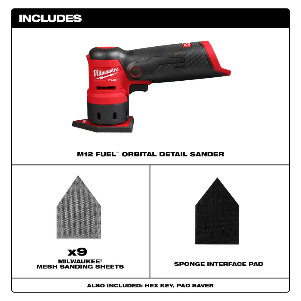 Milwaukee 2531-20 M12 FUEL 12-Volt Lithium-Ion Brushless Cordless Orbital Detail Sander (Tool-Only)
