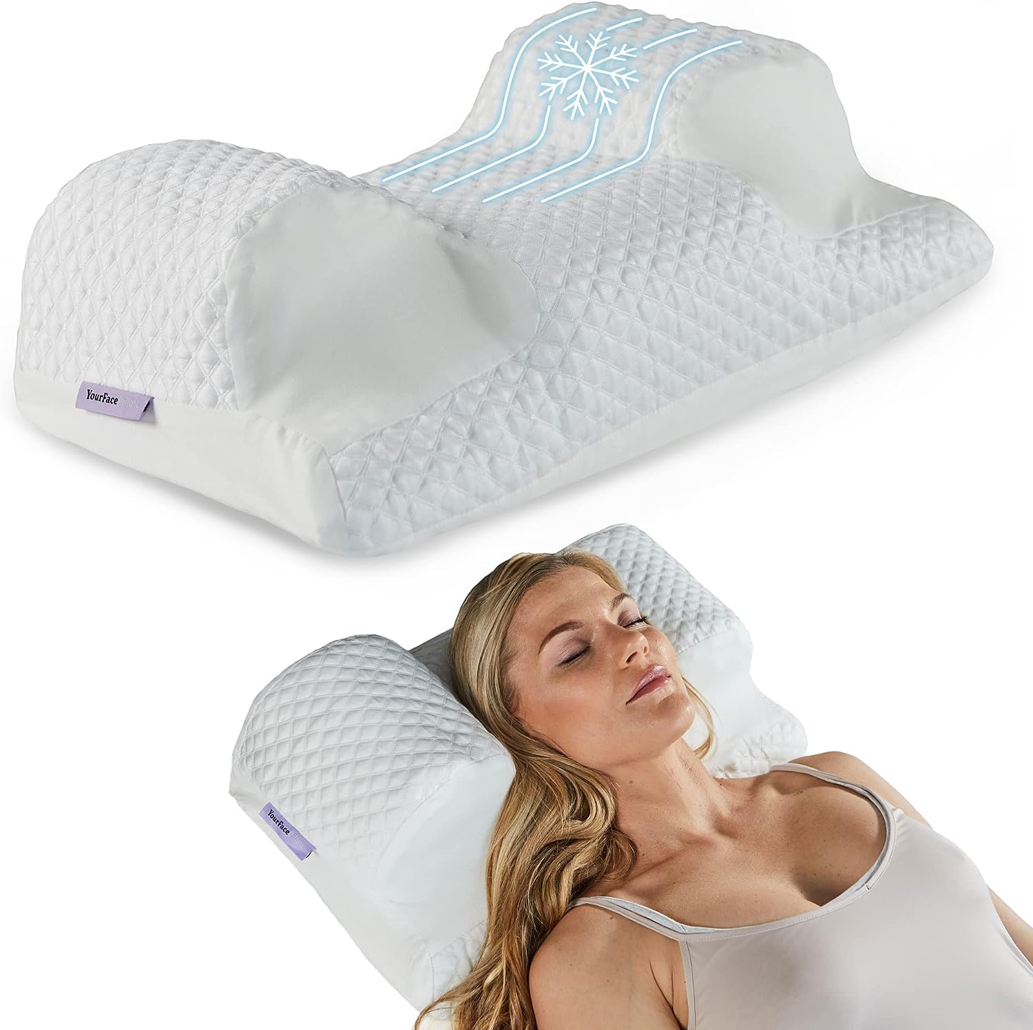 YourFacePillow Cooling Beauty Pillow - Anti Aging Beauty Sleep Pillow for Wrinkle Prevention - Memory Foam Back Sleeping Pillow - Breathable & Soft Anti Wrinkle Pillow for Back Sleep Training