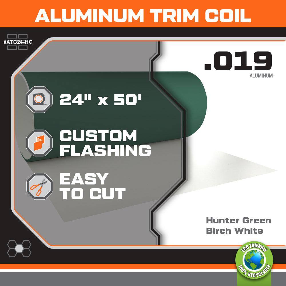Gibraltar Building Products ATC24-HG 24 in. x 50 ft. Hunter Green Over Birch White Aluminum Trim Coil