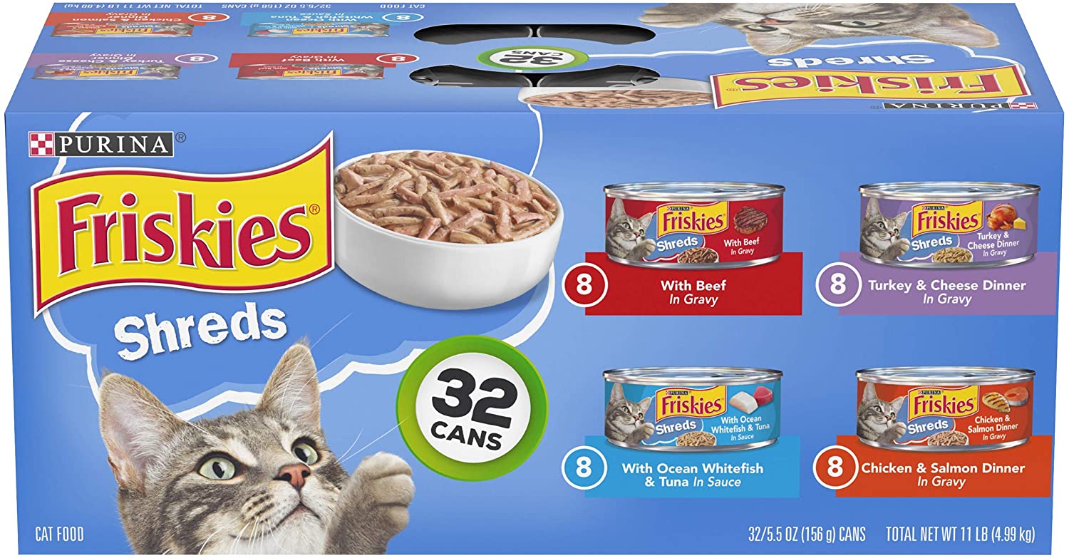 Purina Friskies Gravy Wet Cat Food Variety Pack. Savory Shreds - (32) 5.5 oz. Cans