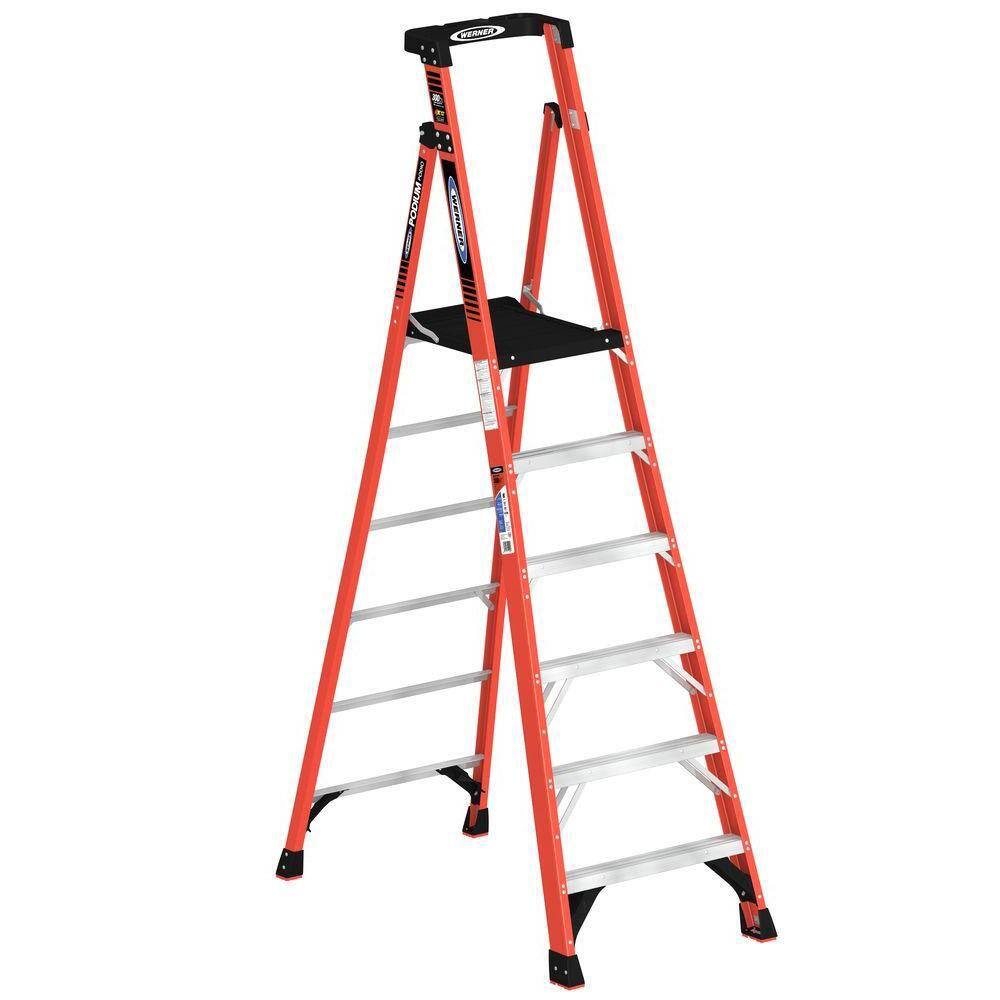 Werner PDIA06 6 ft. Fiberglass Podium Step Ladder ( 12 ft. Reach Height) with 300 lbs. Load Capacity Type IA Duty Rating