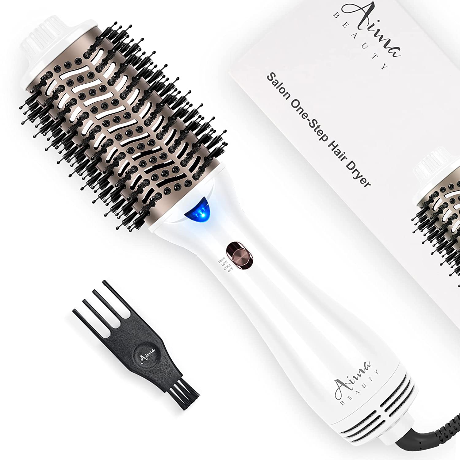 Aima Beauty One Step Hair Dryer & Volumizing Hot Air Brush. Hair Blow Dryer Brush. Ceramic Straightener Brush. Curler & Hot Comb 4 in 1 Salon Ionic Hair Brush. 2022 Updated Version Hair Styling Tools. White