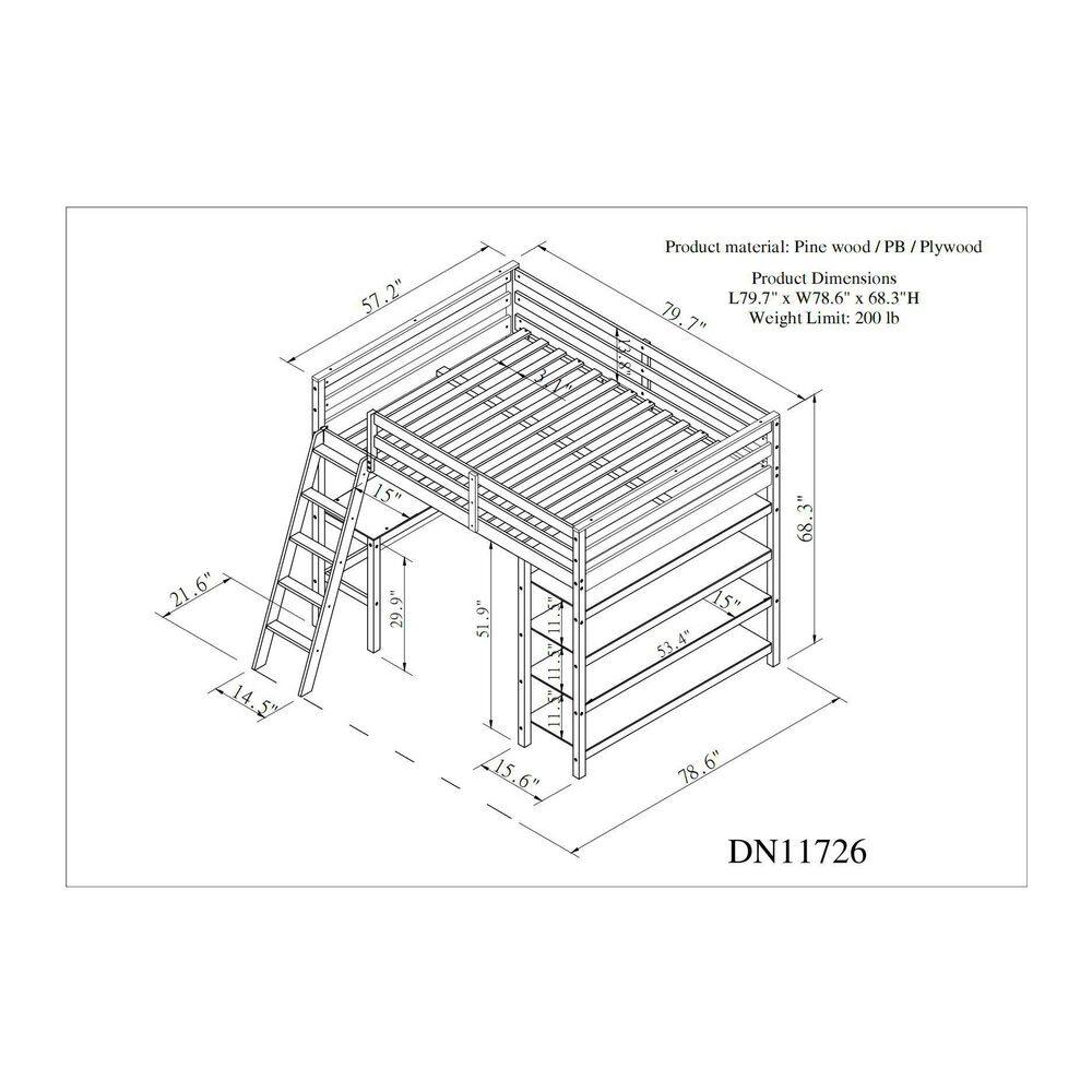 Harper & Bright Designs  Multifunctional Espresso Full Loft Bed with Desk. Ladder And Storage Shelves