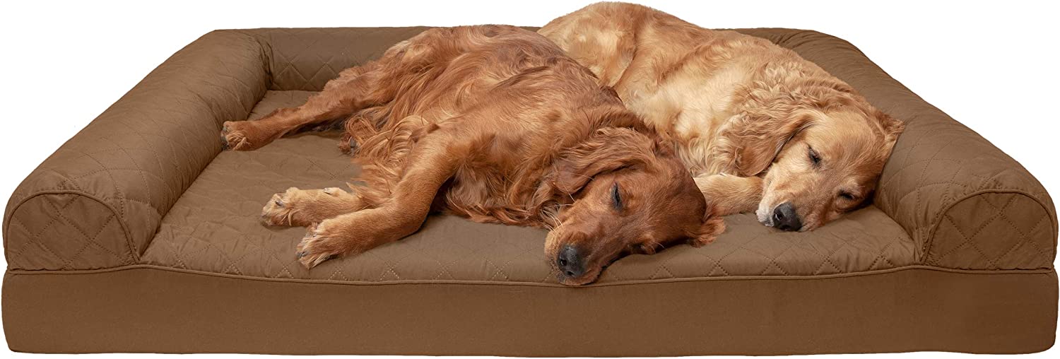 Furhaven Pet Bed for Dogs and Cats - Quilted Sofa-Style Solid Slab Orthopedic Dog Bed. Removable Machine Washable Cover. Brown