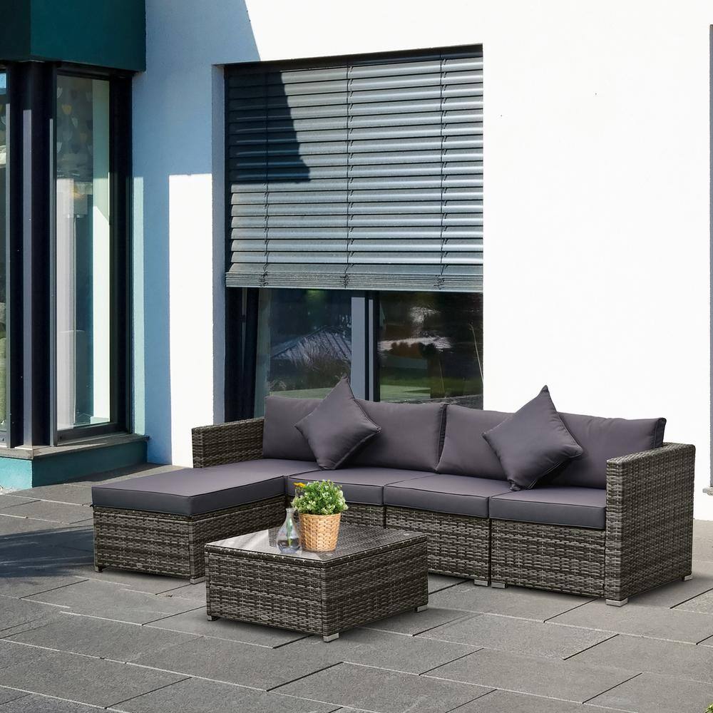Outsunny  Grey 6-Pieces Metal Patio Conversation Set with Grey Cushions and Center Coffee Table