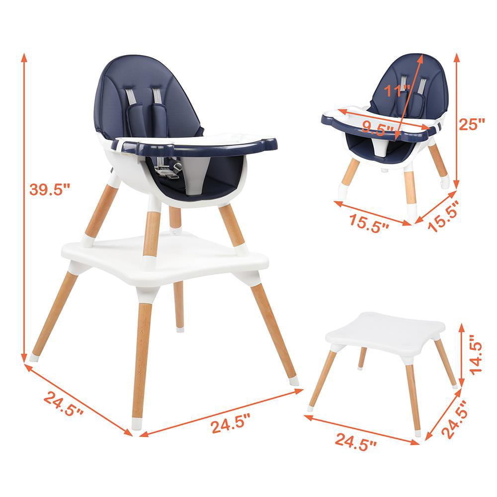 Ktaxon 5-in-1 Baby High Chair Infant Wooden Convertible Chair w/5-Point Seat Belt. Blue