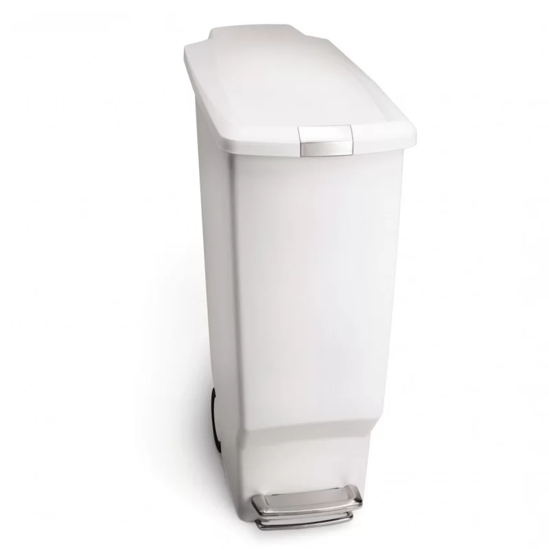 simplehuman 40 Liter / 10.6 Gallon Slim Kitchen Step Trash Can With Secure Slide Lock. White Plastic