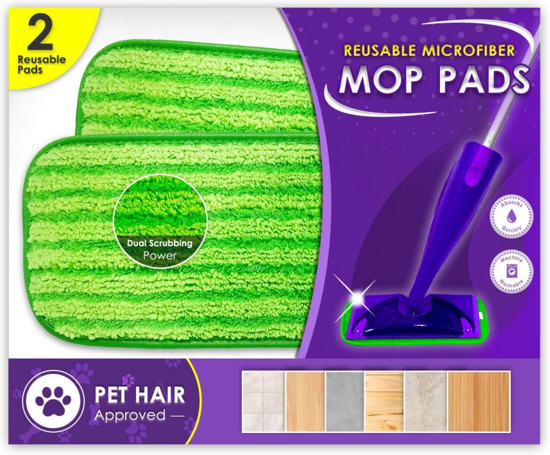 Turbo Mops Reusable Floor Mop Pads. 2 Pack 12-inch Microfiber Mop Refills