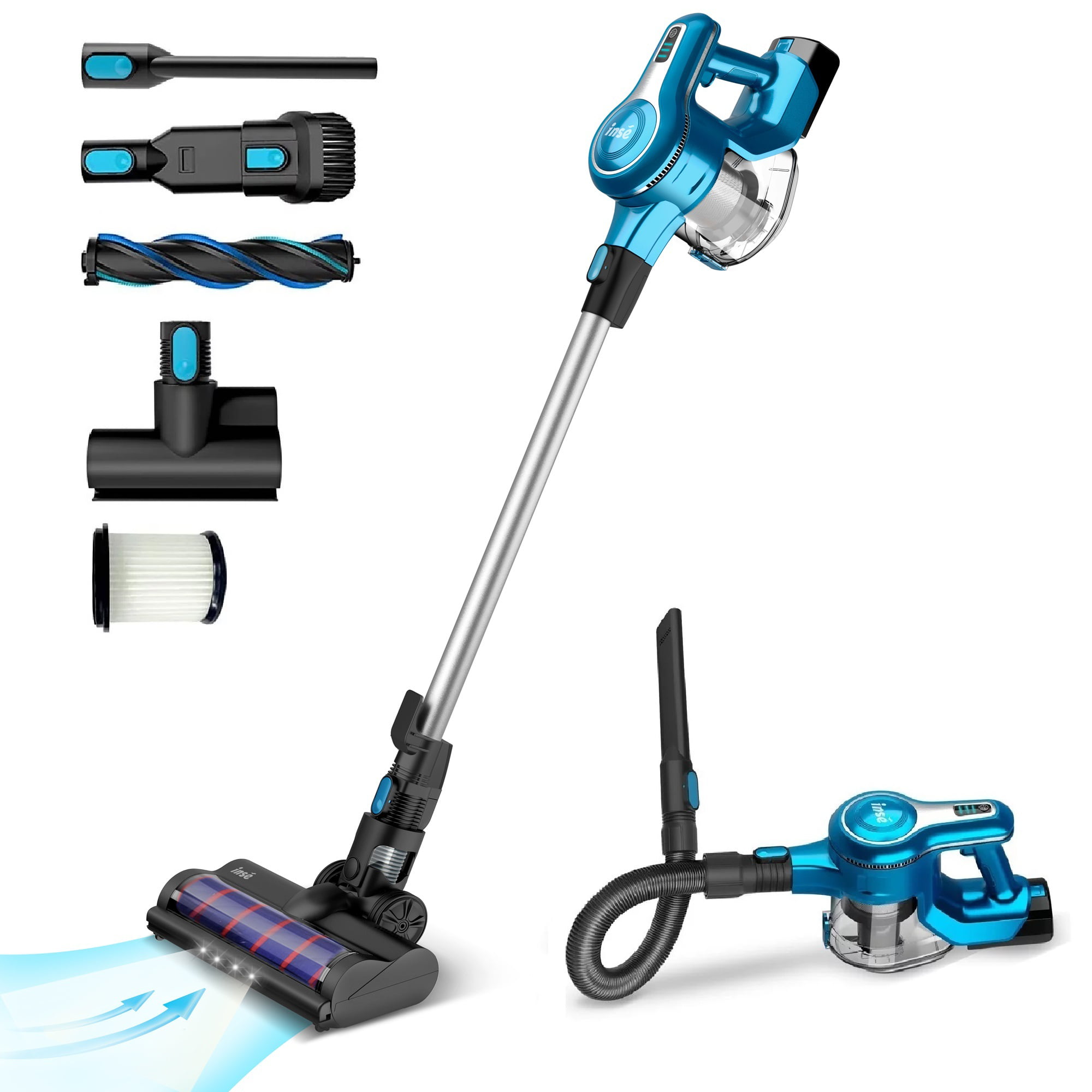 INSE Cordless Vacuum Cleaner. 30Kpa 300W Powerful Stick Vacuum. up to 45 Mins Max Runtime. 12-in-1 Lightweight Vacuum Cleaner for Carpet Hard Floor Pet Hair