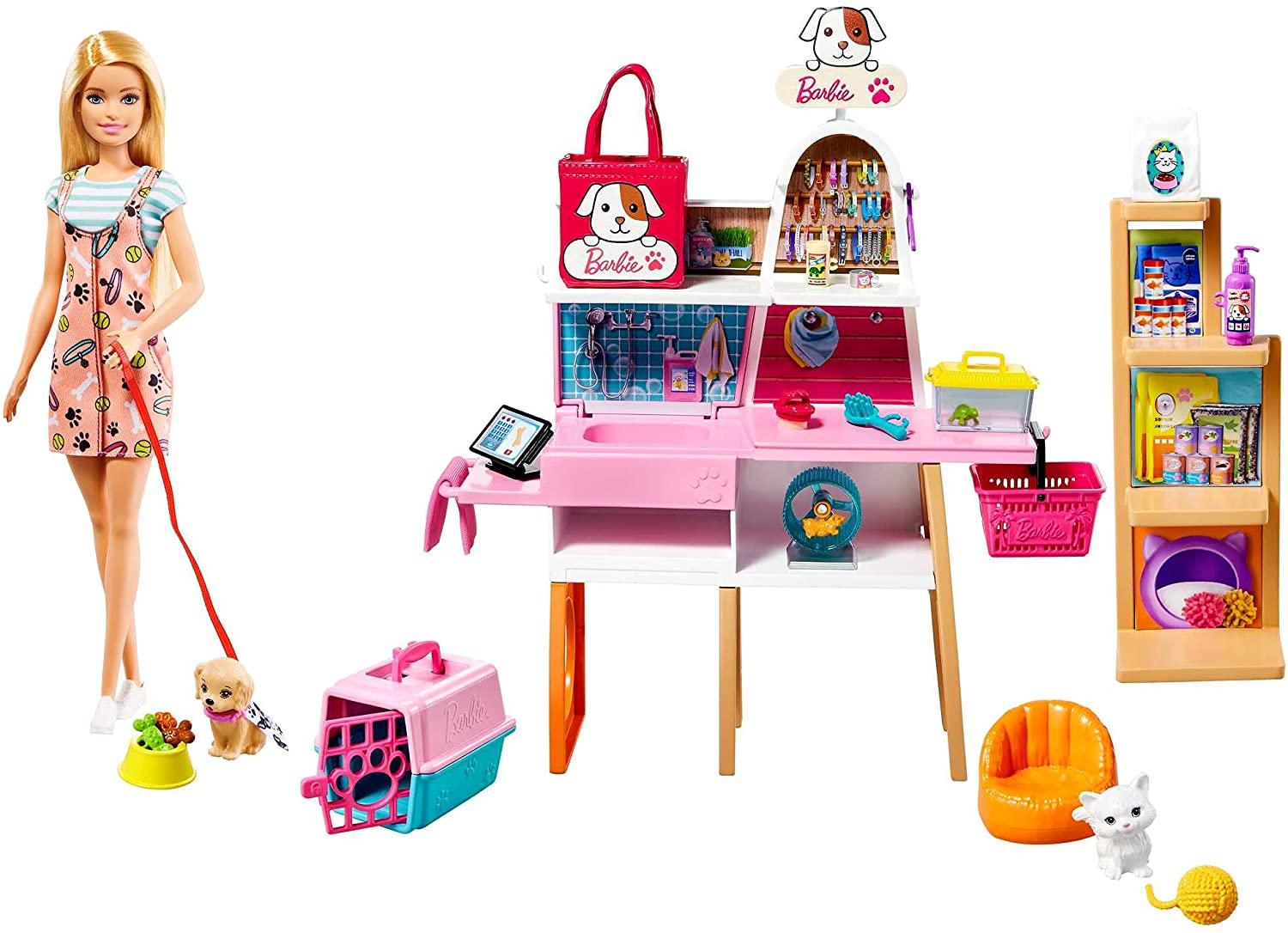 Barbie Doll (11.5-in Blonde) and Pet Boutique Playset
